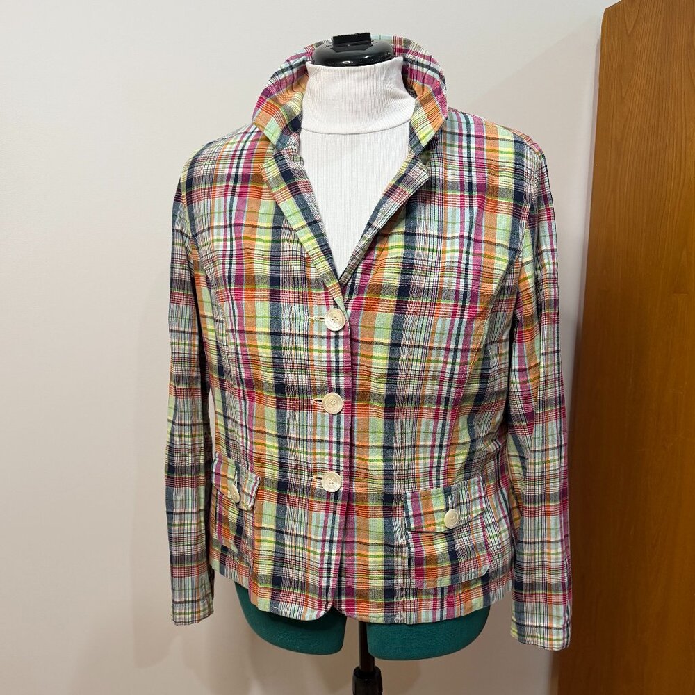 XL Cotton Plaid Madras Blazer Jacket Talbots 16 preppy academia stripe retro 90s - Picture 2 of 16